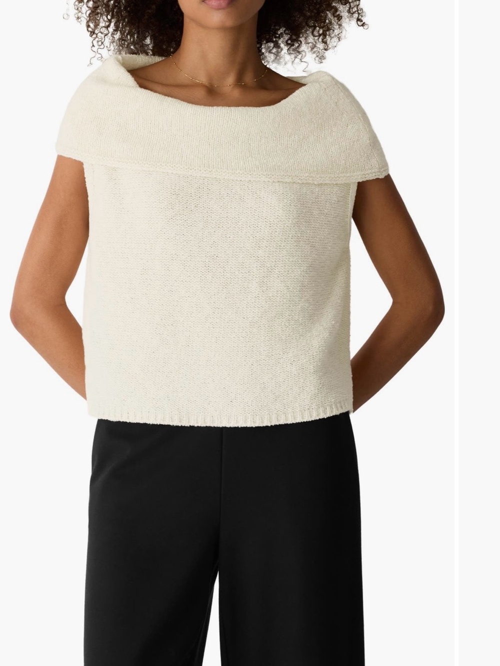 Eileen Fisher Sleeveless Cream Knit Cowl Neck Sweater